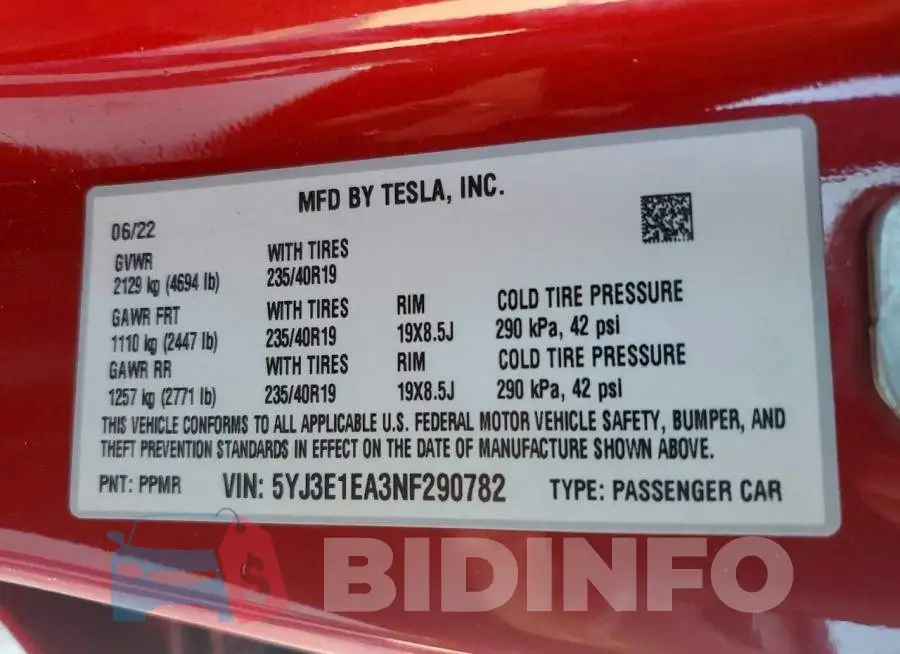 5YJ3E1EA3NF290782 Photo# 12