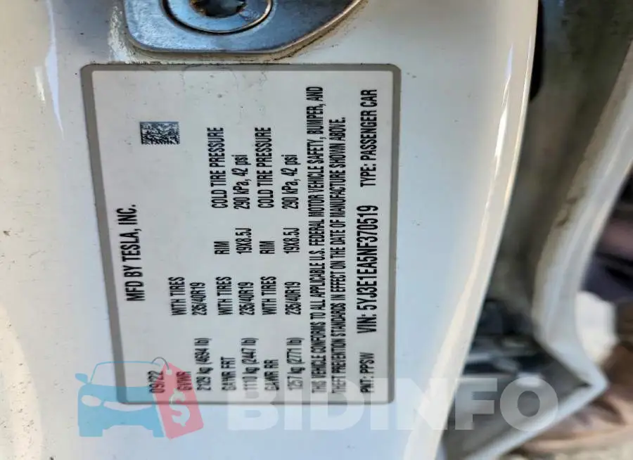 5YJ3E1EA5NF370519 Photo# 12