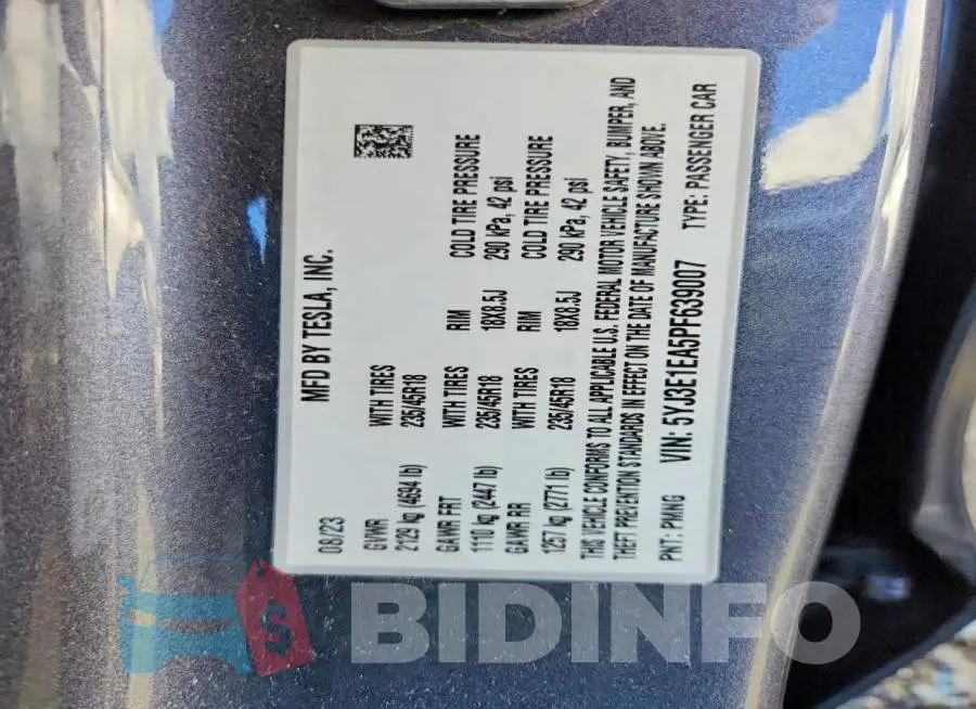 5YJ3E1EA5PF639007 Photo# 12