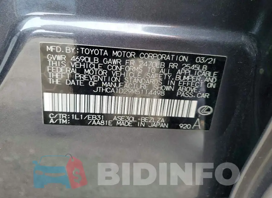 JTHCA1D29M5114498 Photo# 12