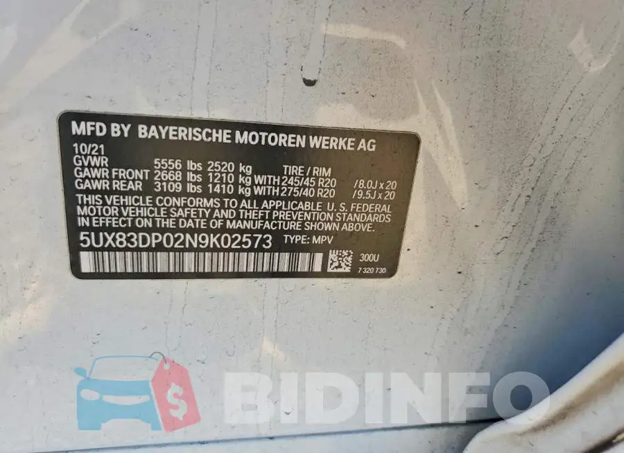 5UX83DP02N9K02573 Photo# 13