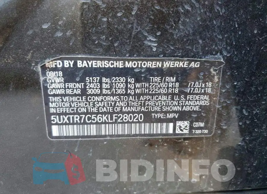 5UXTR7C56KLF28020 Photo# 14