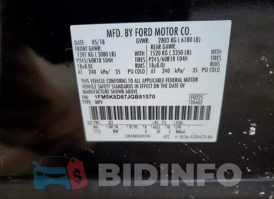 1FM5K8D87JGB81570 Photo# 12
