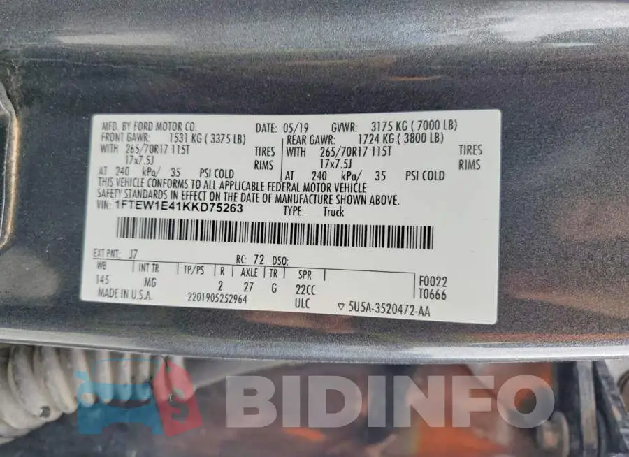 1FTEW1E41KKD75263 Photo# 13