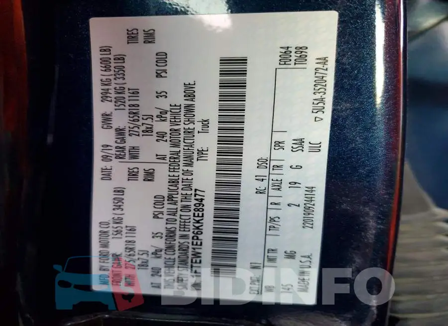 1FTEW1EP6KKE89477 Photo# 13