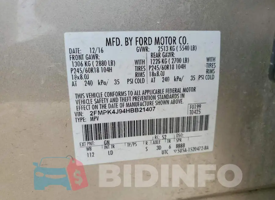 2FMPK4J94HBB21407 Photo# 13