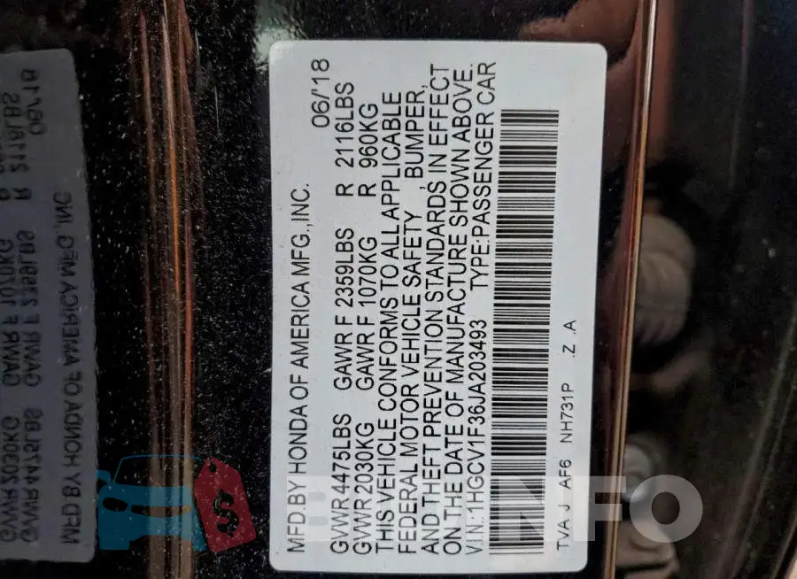 1HGCV1F36JA203493 Photo# 12