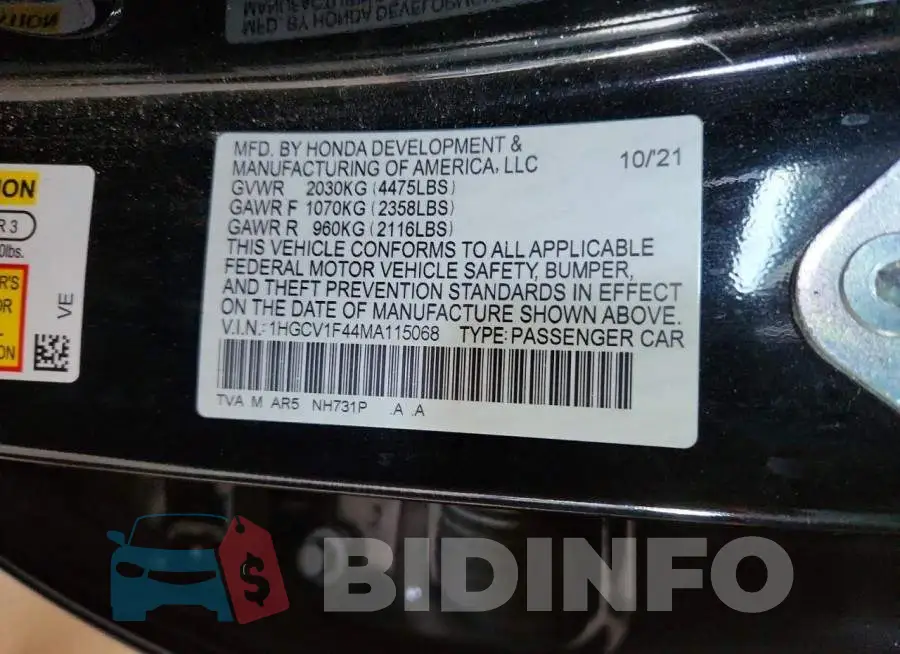 1HGCV1F44MA115068 Photo# 12