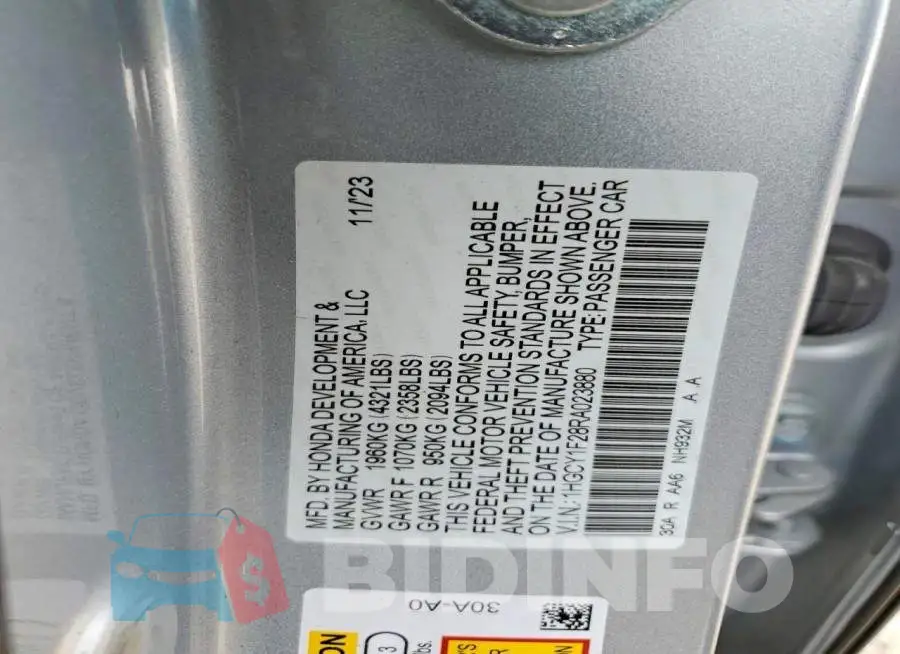 1HGCY1F28RA023880 Photo# 12
