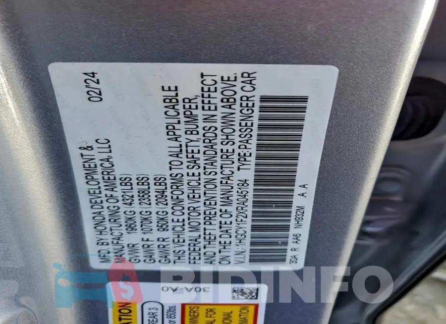 1HGCY1F2XRA045184 Photo# 12