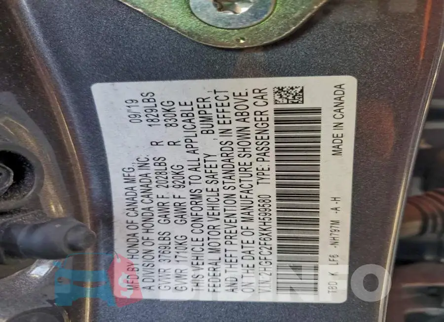 2HGFC2F6XKH599580 Photo# 12