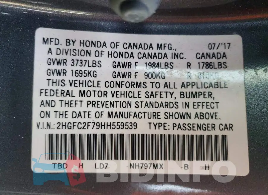 2HGFC2F79HH559539 Photo# 13