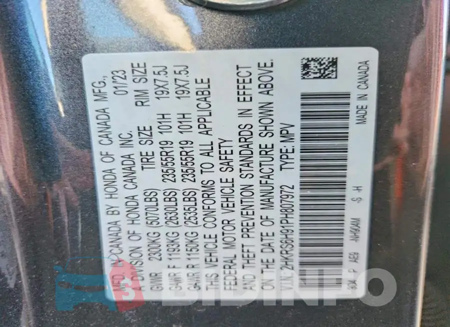 2HKRS6H91PH807972 Photo# 12