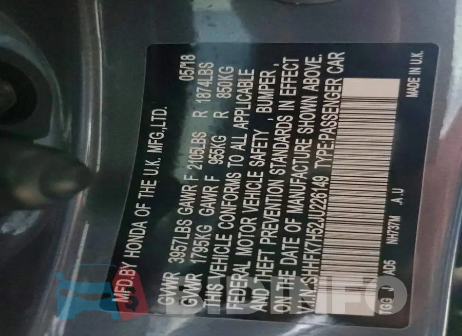 SHHFK7H52JU226149 Photo# 13