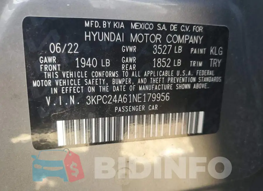 3KPC24A61NE179956 Photo# 12