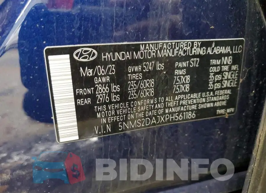 5NMS2DAJXPH561186 Photo# 13