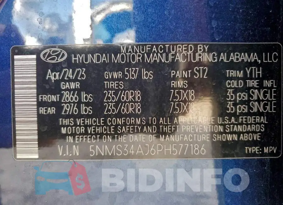 5NMS34AJ6PH577186 Photo# 14