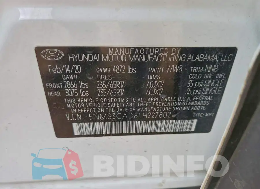 5NMS3CAD8LH227802 Photo# 13
