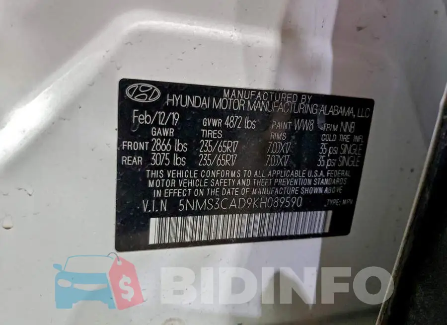 5NMS3CAD9KH089590 Photo# 14