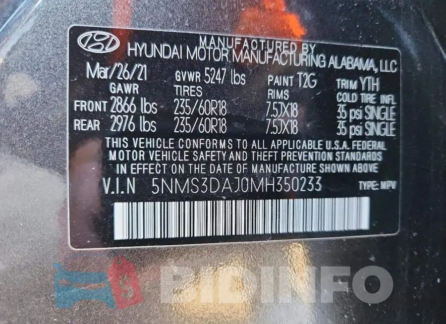 5NMS3DAJ0MH350233 Photo# 14