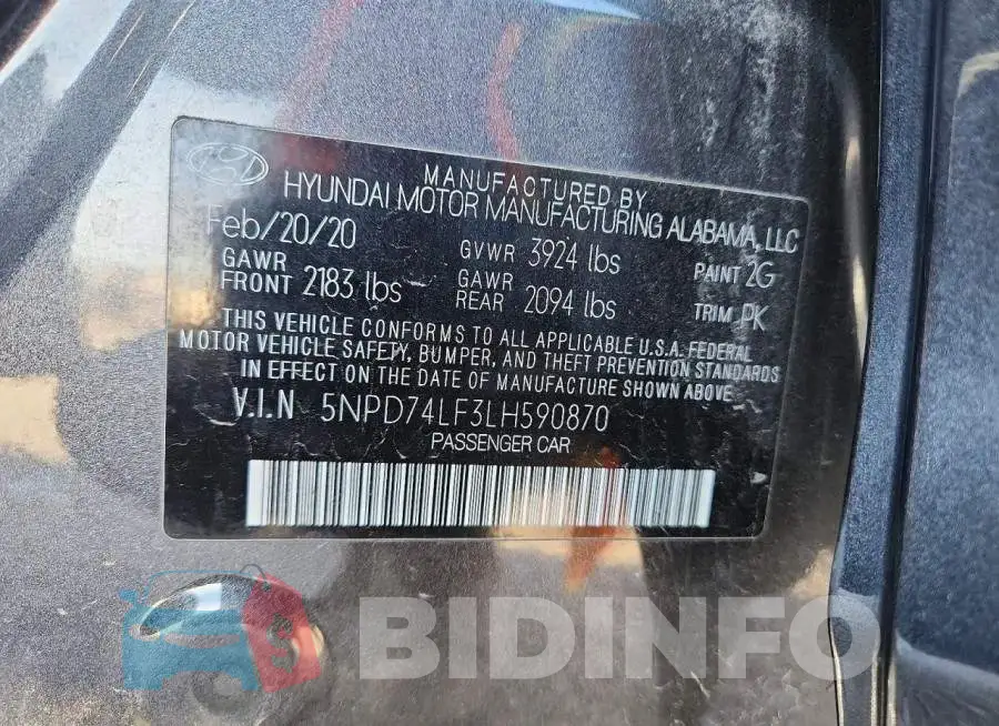 5NPD74LF3LH590870 Photo# 12
