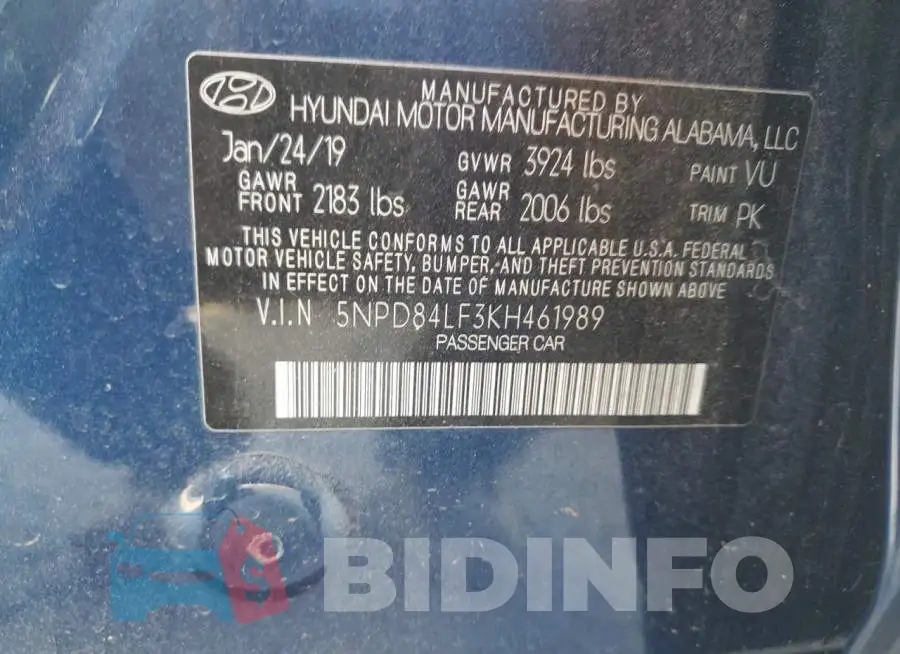 5NPD84LF3KH461989 Photo# 12