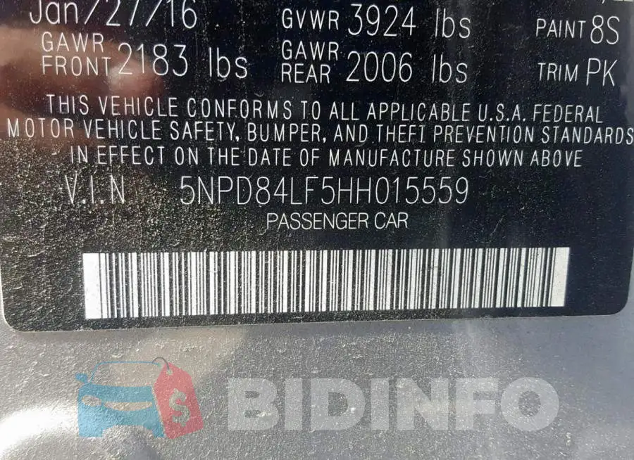 5NPD84LF5HH015559 Photo# 10