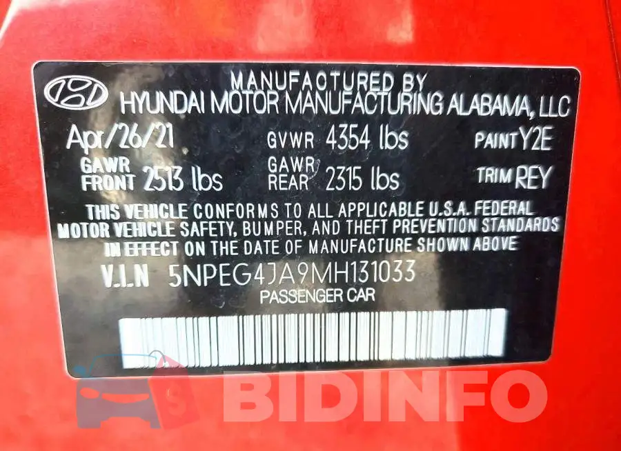 5NPEG4JA9MH131033 Photo# 12