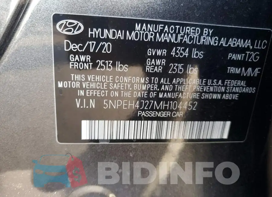 5NPEH4J27MH104452 Photo# 13