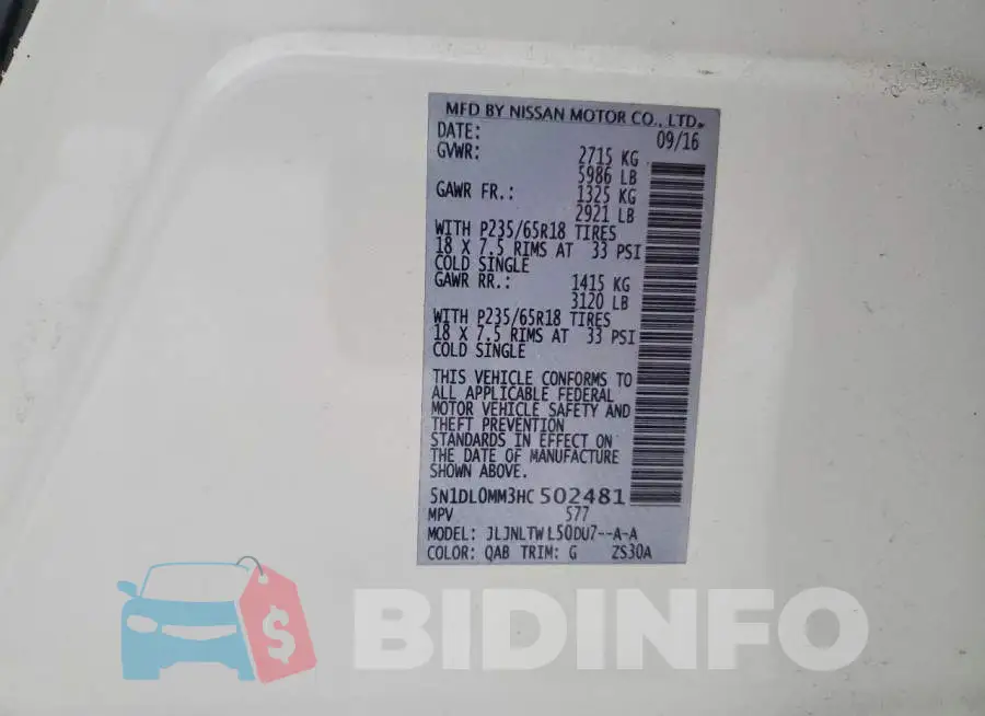 5N1DL0MM3HC502481 Photo# 13