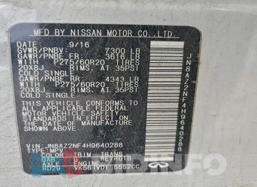 JN8AZ2NF4H9640288 Photo# 14