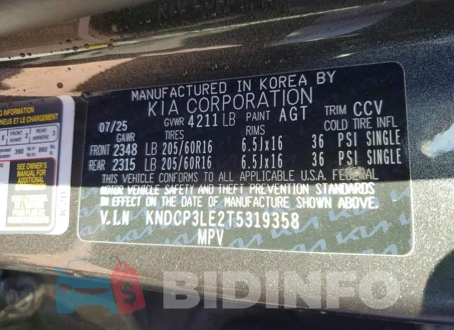 KNDCP3LE2T5319358 Photo# 13