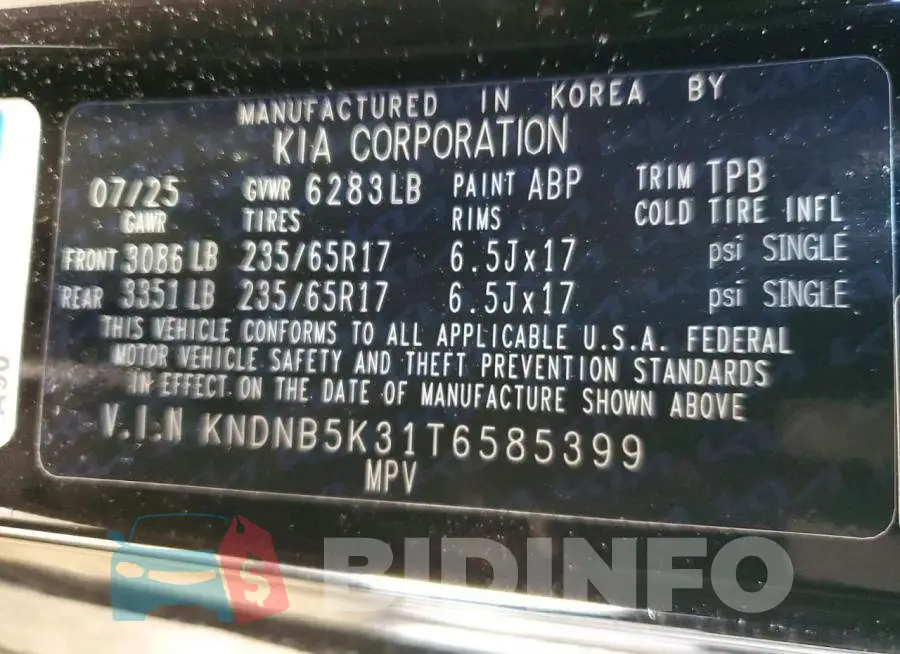 KNDNB5K31T6585399 Photo# 14