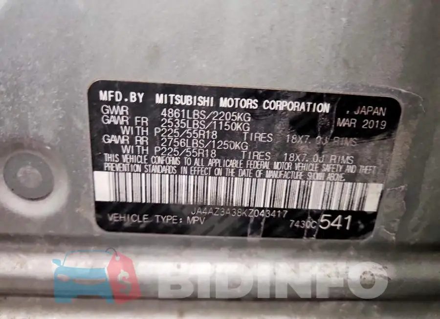 JA4AZ3A38KZ043417 Photo# 13