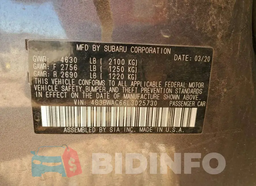 4S3BWAC66L3025730 Photo# 12