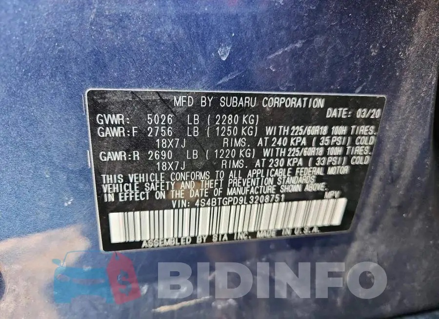 4S4BTGPD9L3208751 Photo# 12