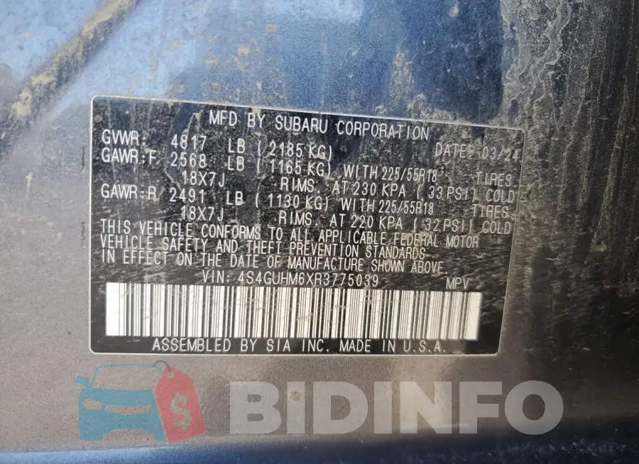 4S4GUHM6XR3775039 Photo# 13