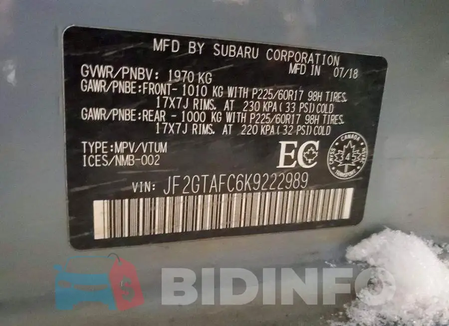 JF2GTAFC6K9222989 Photo# 13