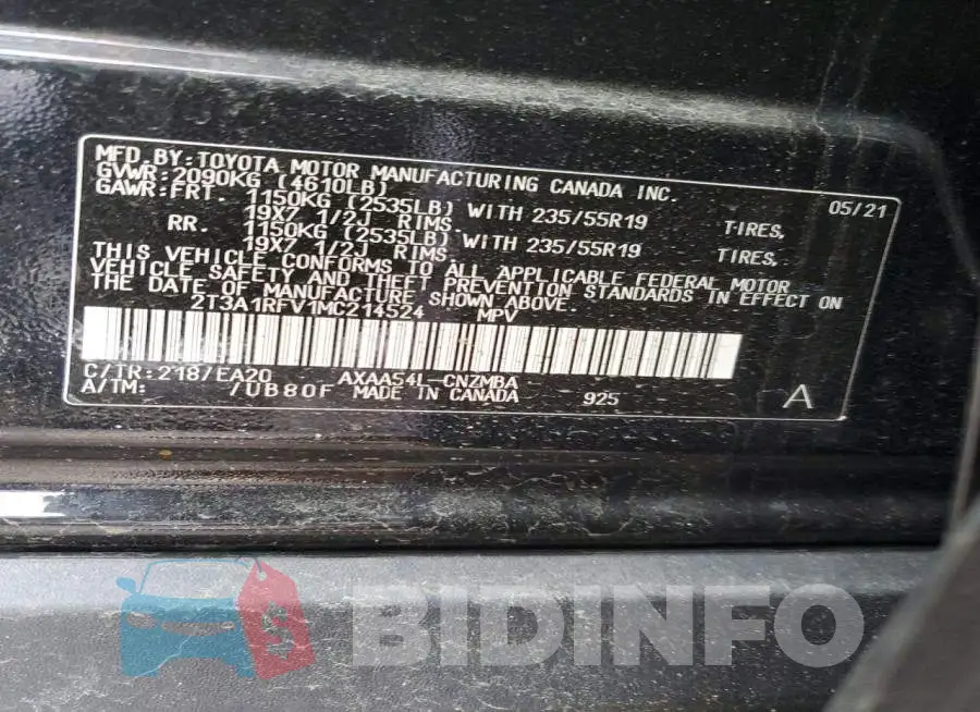 2T3A1RFV1MC214524 Photo# 13