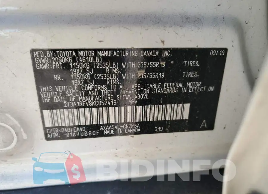 2T3A1RFV8KC052419 Photo# 13