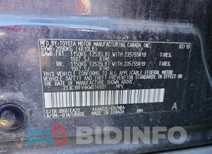 2T3C1RFV4KW014807 Photo# 13
