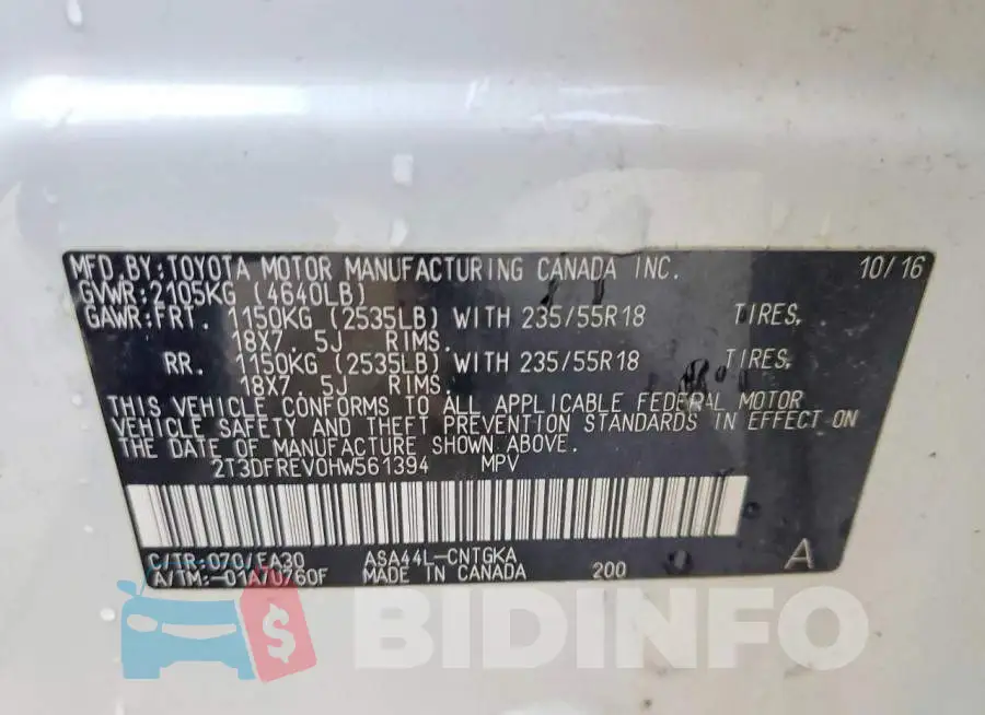 2T3DFREV0HW561394 Photo# 13