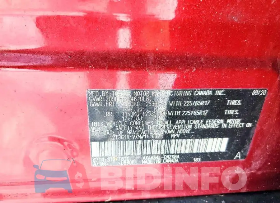 2T3G1RFVXMW141632 Photo# 14