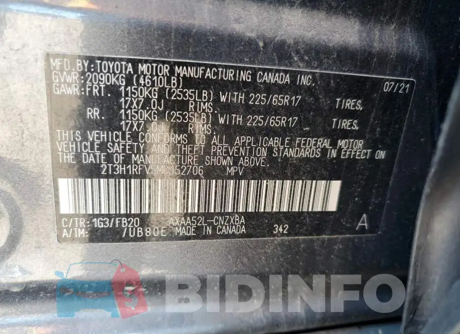 2T3H1RFV5MC152706 Photo# 13
