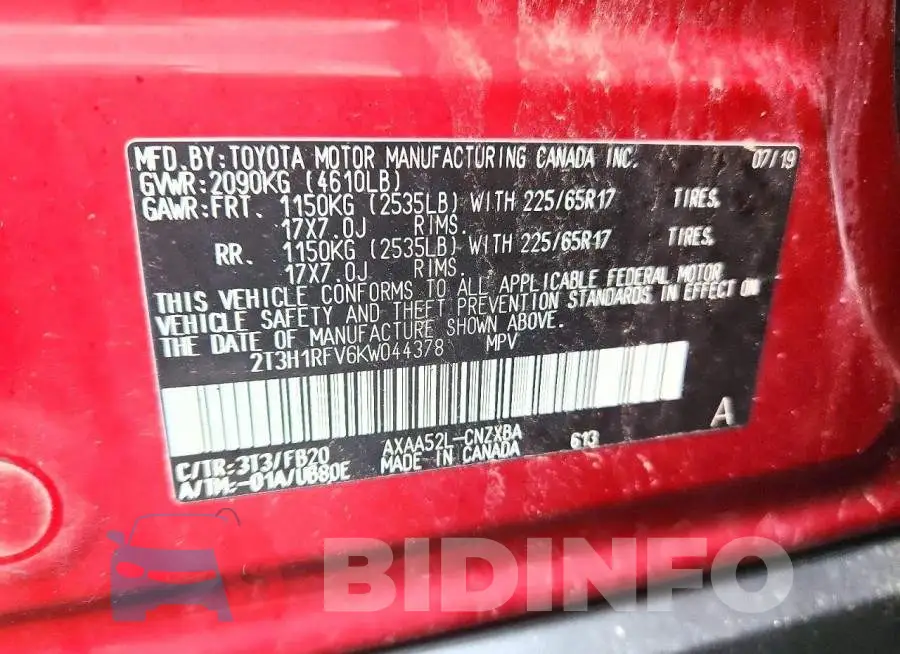 2T3H1RFV6KW044378 Photo# 13