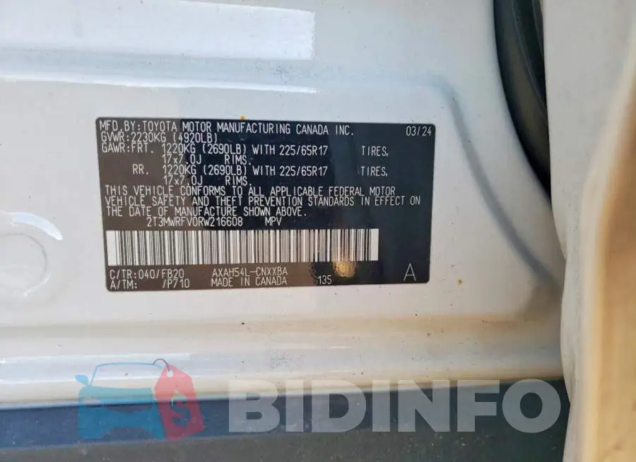 2T3MWRFV0RW216608 Photo# 12