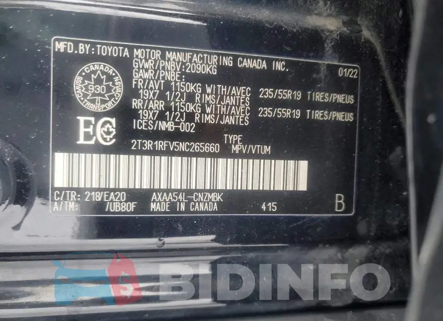 2T3R1RFV5NC265660 Photo# 14