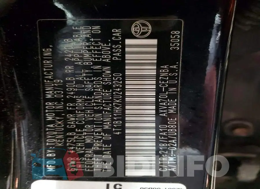 4T1B11HK7KU243250 Photo# 12