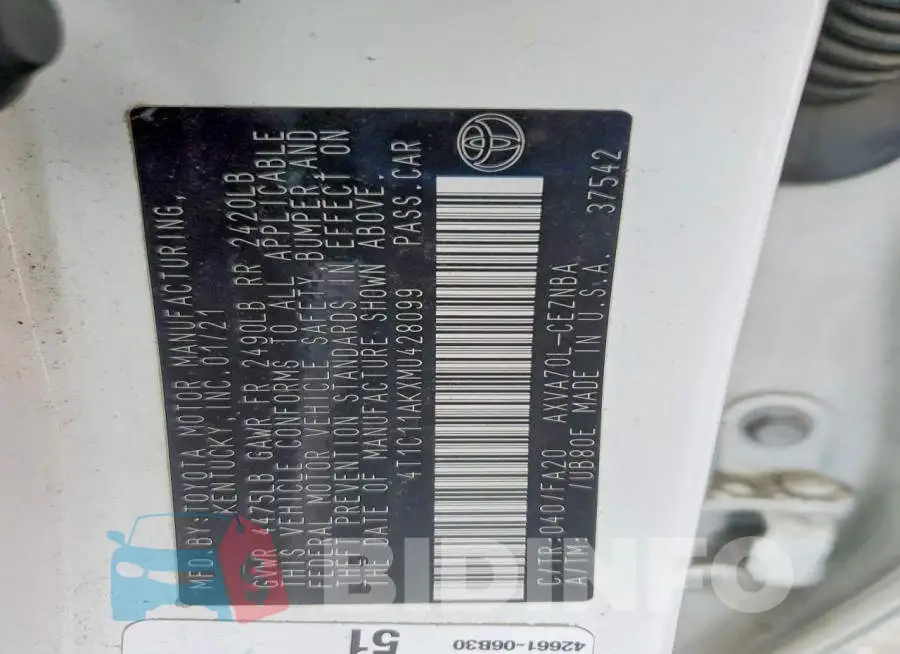 4T1C11AKXMU428099 Photo# 12