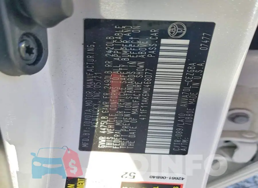 4T1F11AK6MU468077 Photo# 13
